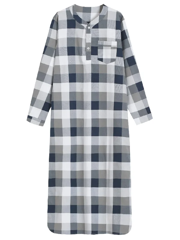 Men's Long Nightgown Cotton Flannel Nightshirts for Sleeping