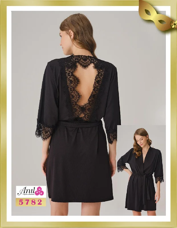 Short Lace Detailed Open Back Robe 5782