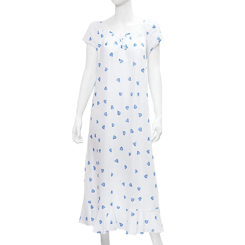 Antoinette Long Nightgown - Coeurs Blue