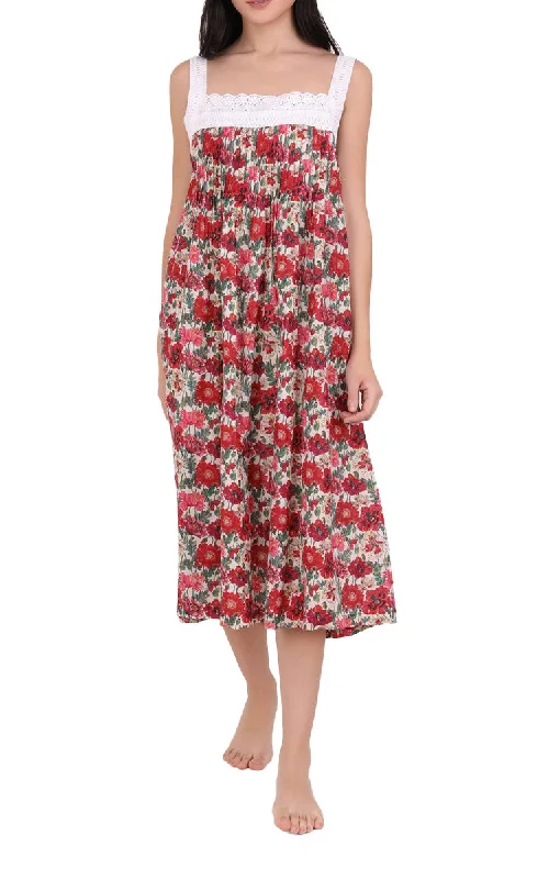 Arabella 100% Cotton Nightgown Sleeveless in Red Floral MD-78F4