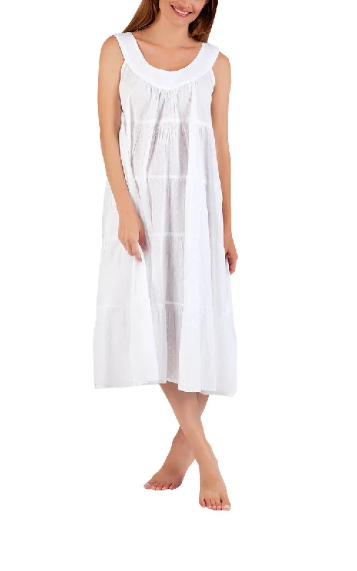 Arabella 100% Cotton Nightgown Sleeveless Tiered in White Hail Spot MD-764