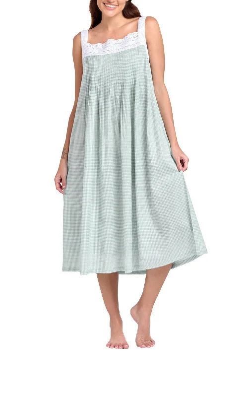 Arabella 100% Cotton Nightgown Sleeveless in Mint Gingham MD-78CB