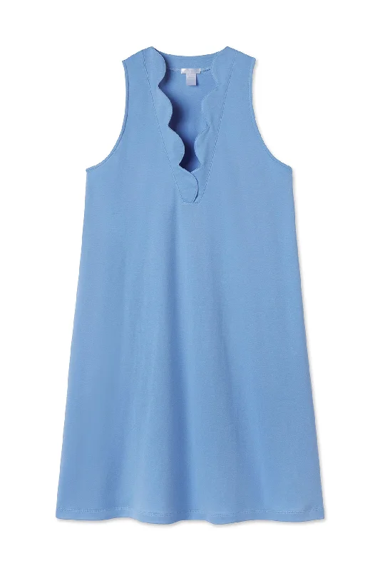 Pima Scallop Tank Gown in Baltic Blue