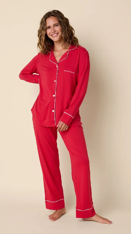 Classic Pima Knit Long-Sleeved Pajama - Red