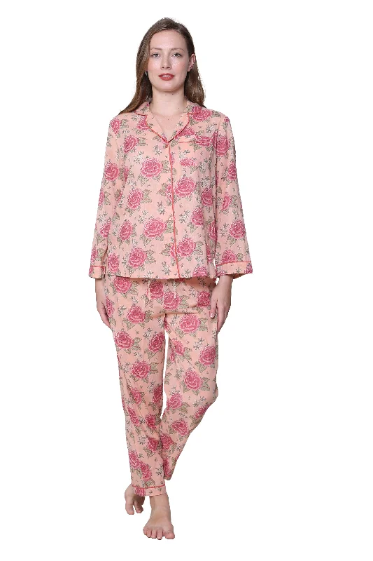 La Cera 3/4 Sleeve Cotton Pajama Set Peach