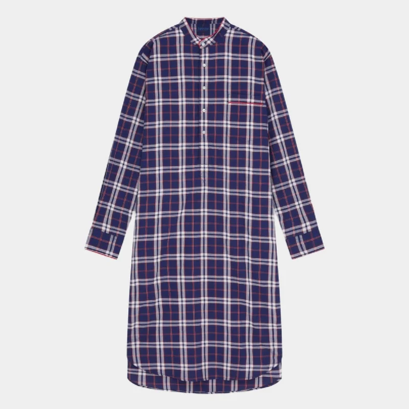 Large Red & Blue Check Cotton Nightshirt With Red Piping