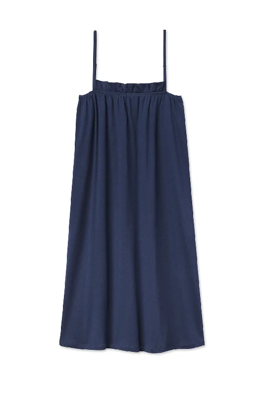 Pima Ruffle Nightgown in Navy