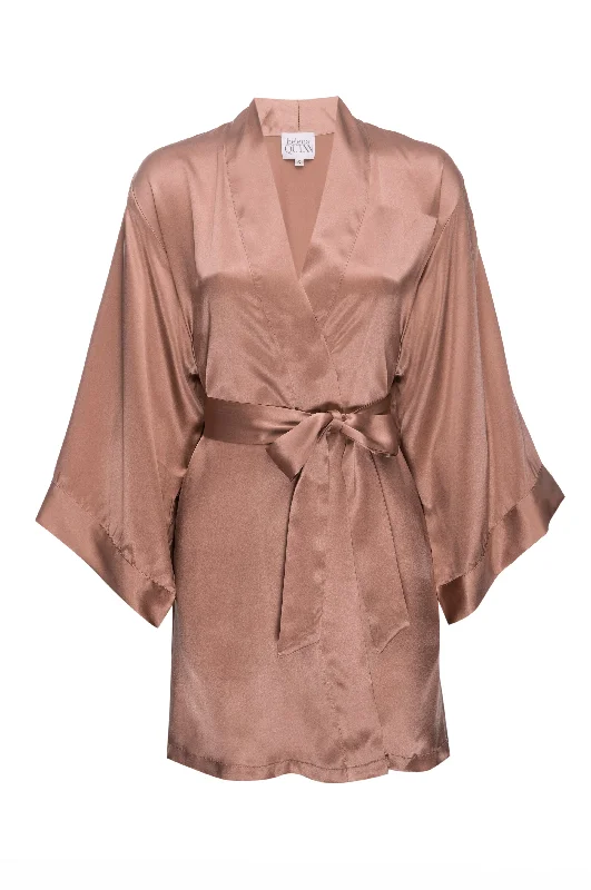 Silk Charmeuse Short Silk Robe:  Apricot