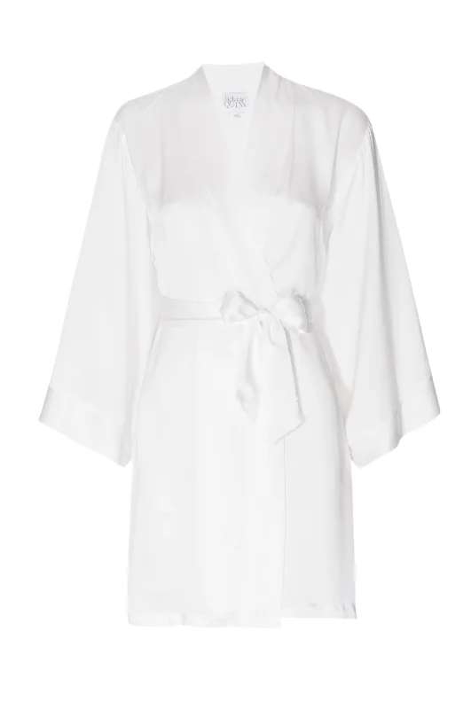 Silk Charmeuse Short Silk Robe: Ivory