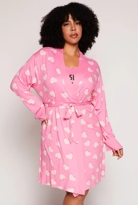 Plus Size Less Sleep Graphic Cami Nightgown with Robe