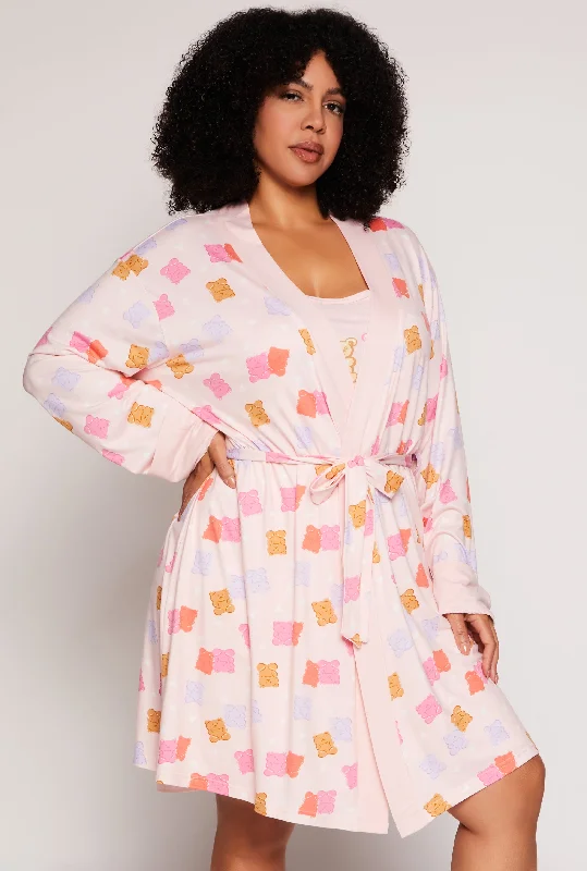 Plus Size Unbearably Sweet Graphic Cami Nightgown with Robe