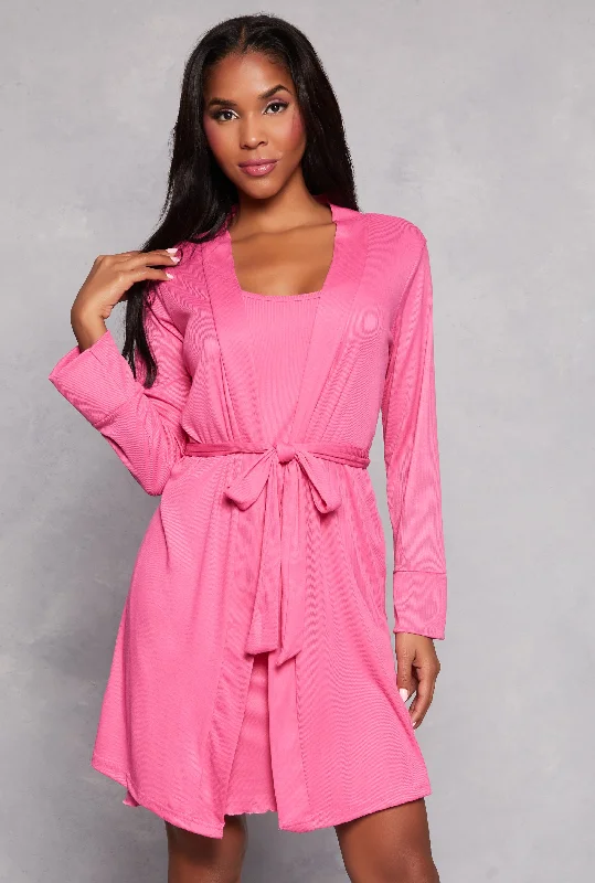 Ribbed Cami Nightgown with Robe