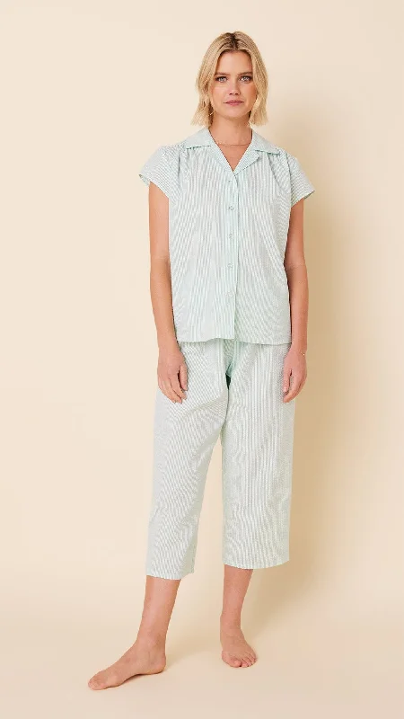 Seersucker Stripe Capri - Mint