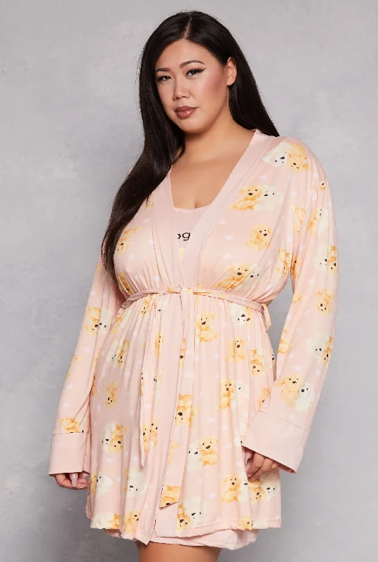 Plus Size Graphic Cami Nightgown with Dog Print Robe