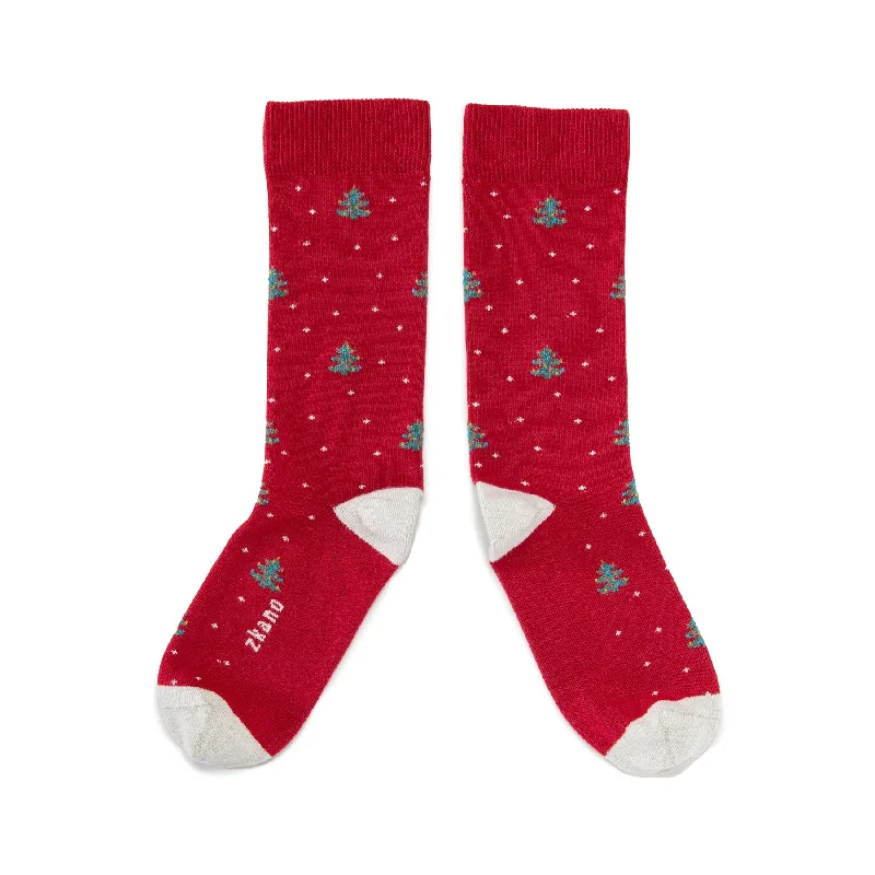 O Christmas Tree - Organic Cotton Crew Socks - Garnet