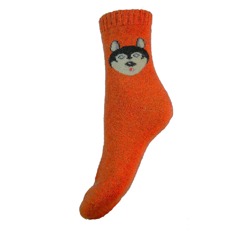 Orange Dog face wool blend socks