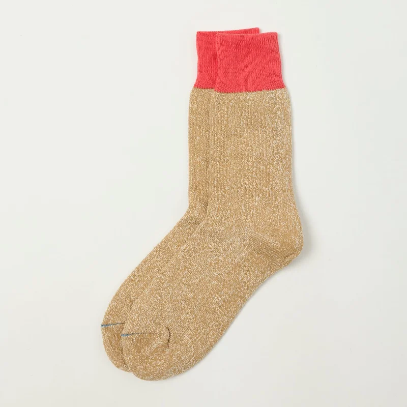 RoToTo 'Silk & Cotton' Double Face Crew Sock - Bittersweet/Beige