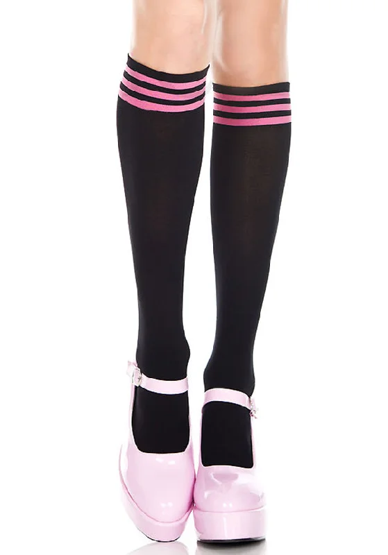 Triple Striped [Black/Hot Pink] | KNEE HIGH SOCKS